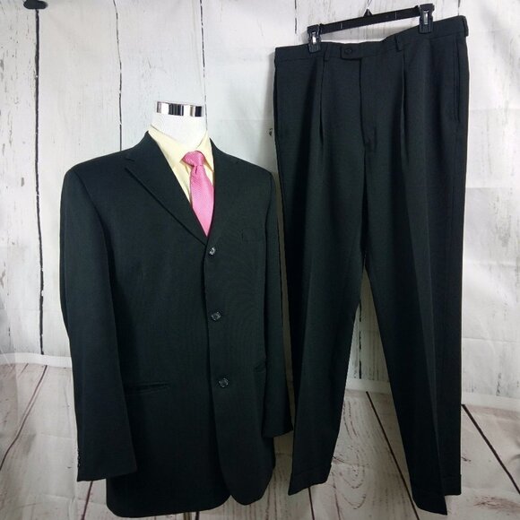 Haggar Black Label 44L Black 2pc Suit - Picture 1 of 8